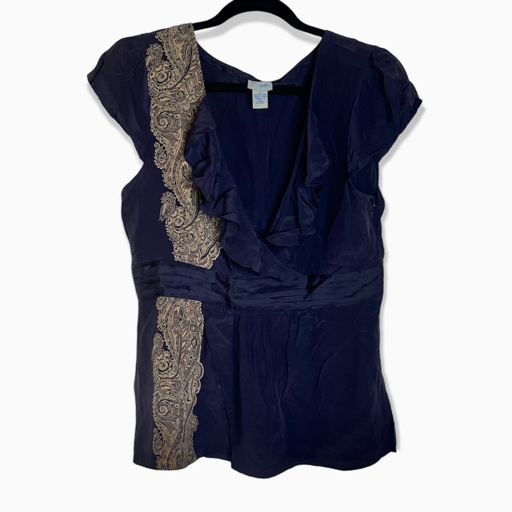 Anthropologie Odille 100% Silk Ruffle Boho Top